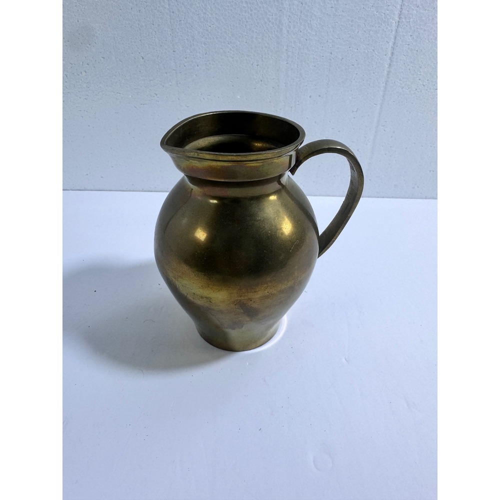 Vintage Solid‎ Brass Pitcher Vase Made in India Hand Crafted Decorative Jug 6in